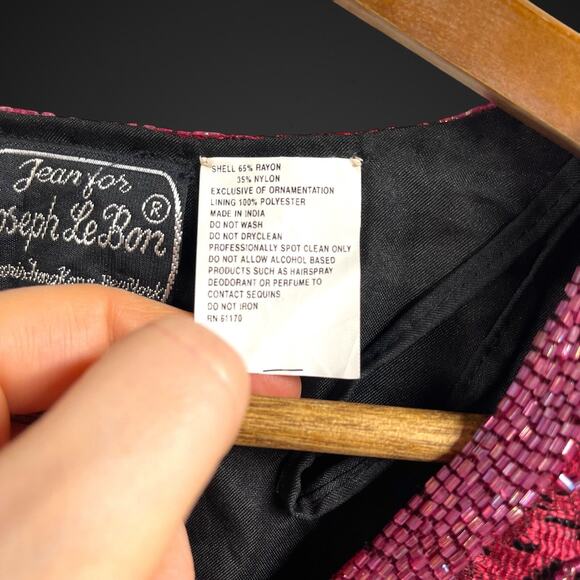 Jean for Joseph LeBon Rosette Beaded Jacket Floral Sequin Black Maroon Vintage M - Picture 4 of 9